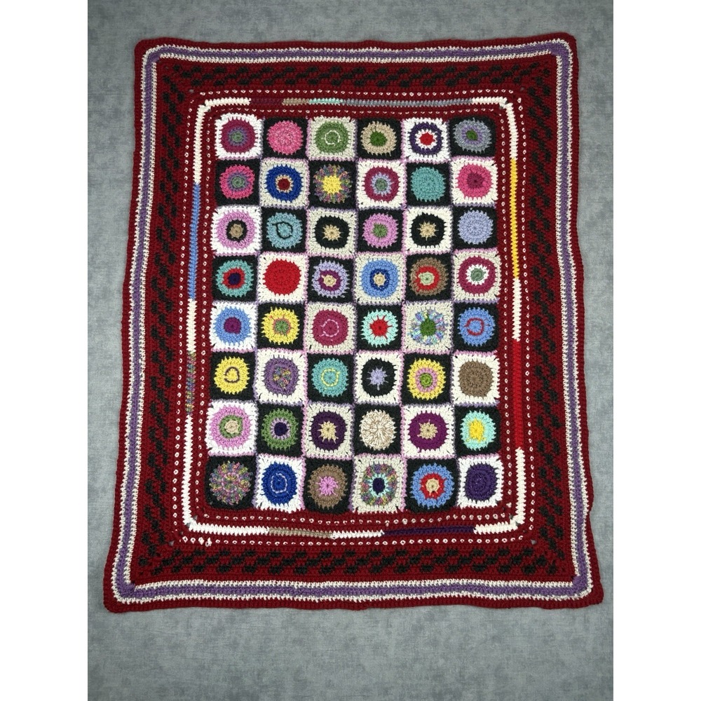 Handmade Crochet Granny Square Blanket Afghan 32x39 Multicolor Boho Floral
